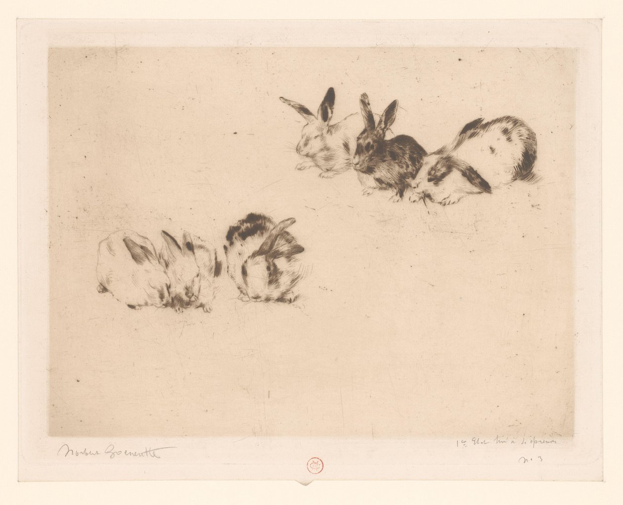 Six Rabbits by Norbert Goeneutte (signed by artist)