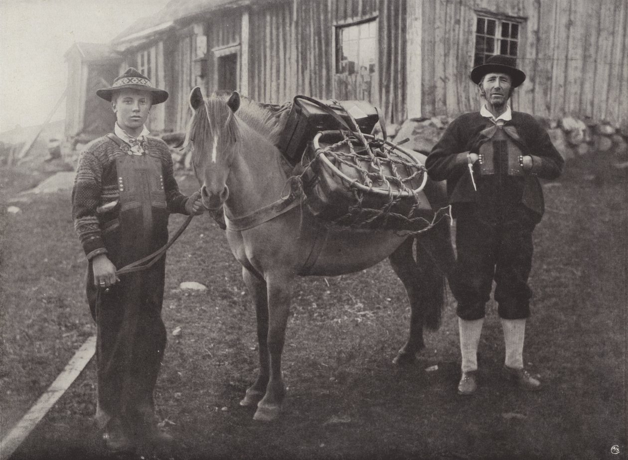 Saetersdalen Highlanders with Pack-Horse by Norwegian Photographer