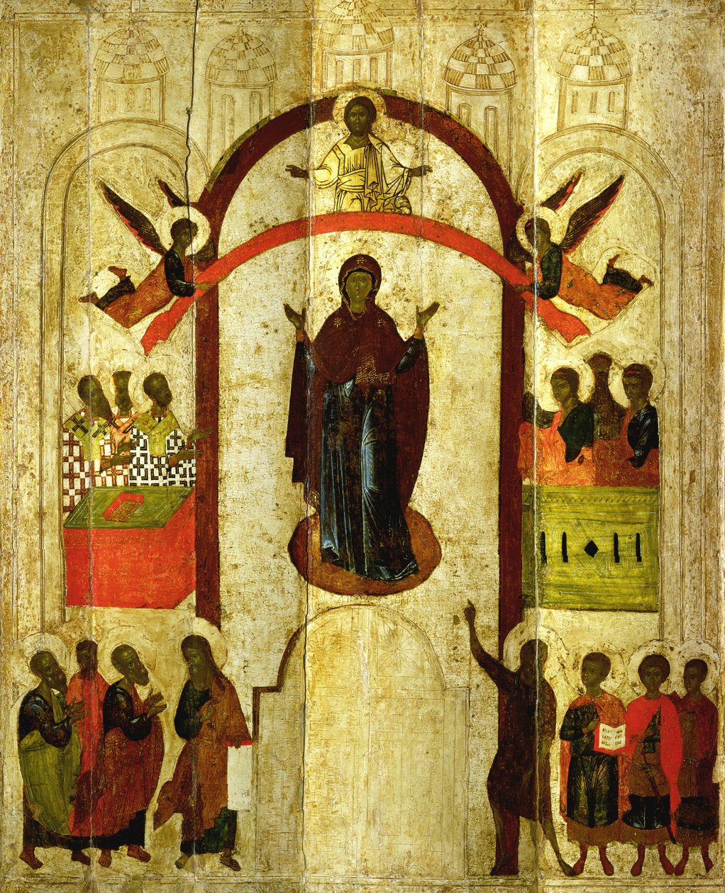 The Protection of the Theotokos (Mother of God) Russian icon from the Zverin Monastery by Novgorod School