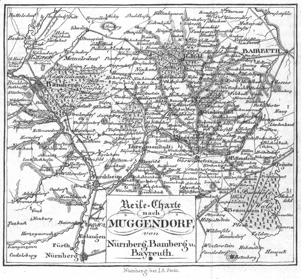 Map of Muggendorf from Nuremberg, Bamberg, and Bayreuth by Nürnberg Verlag J. A. Stein