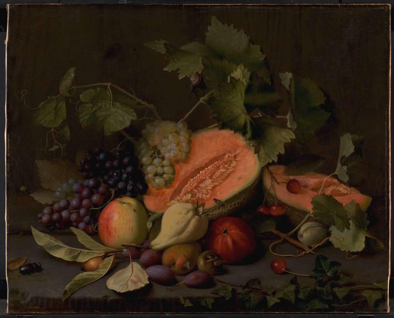 Still Life with Melons and Grapes by O.D. Ottesen