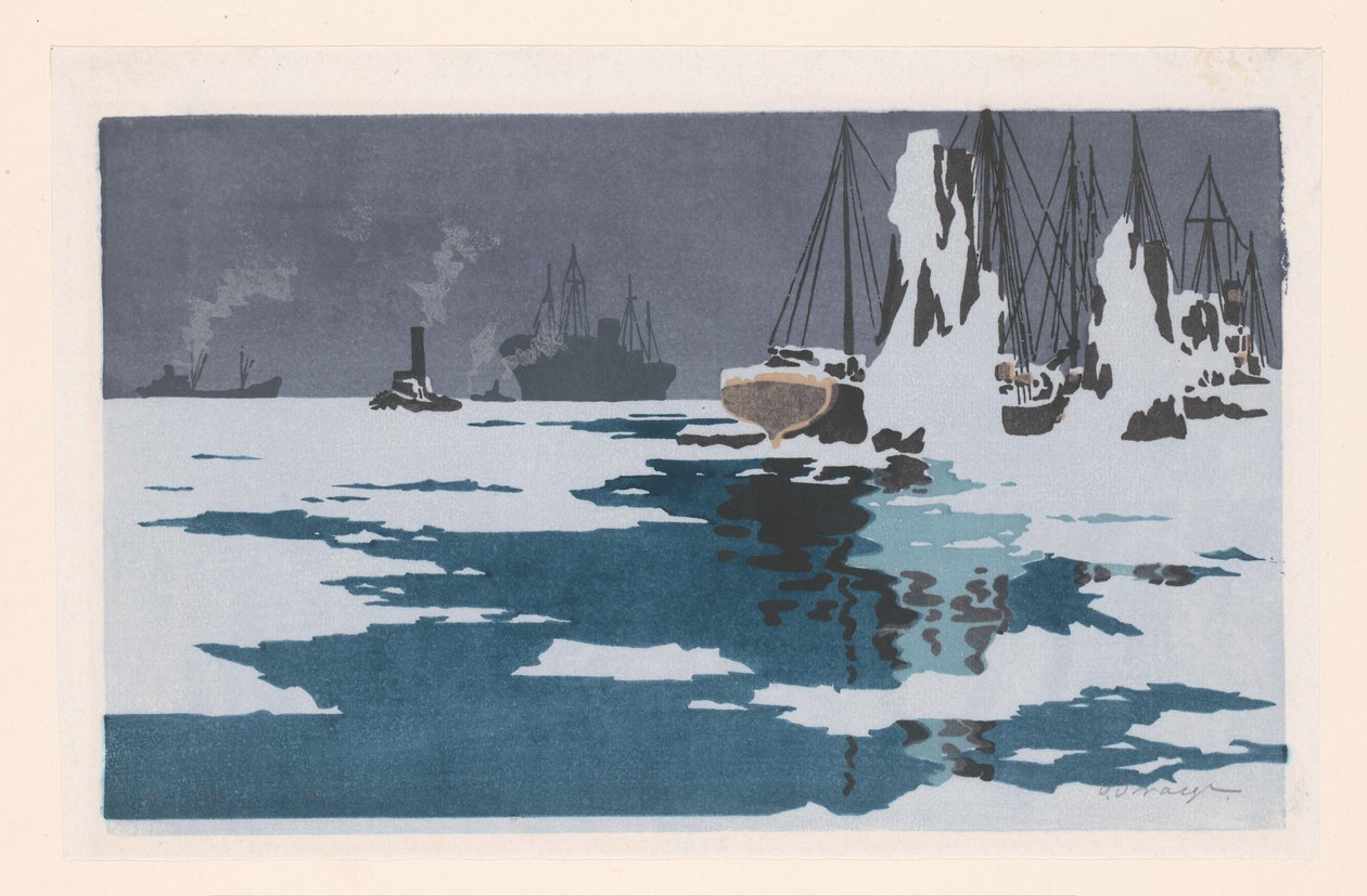 View of Bremerhaven by O. Droegl (signed by artist)