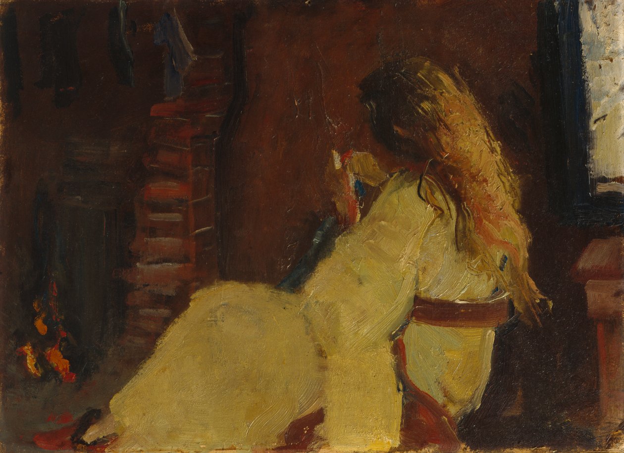 Dry Hair by the Fireplace by Oda Krohg