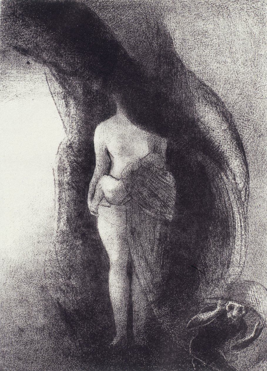 I am still the great Isis! Nobody has ever yet lifted my veil! My offspring is the sun! for La Tentation de Saint-Antoine, Plate XVI, n.d. by Odilon Redon