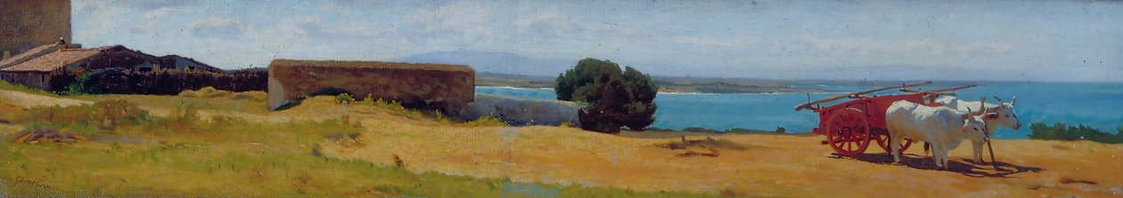 Red wagon in Castiglioncello by Odoardo Borrani