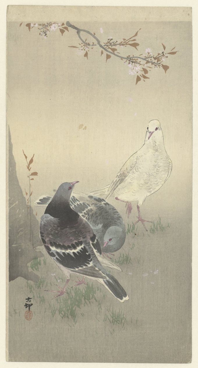 Three Tame Doves by Ohara Koson