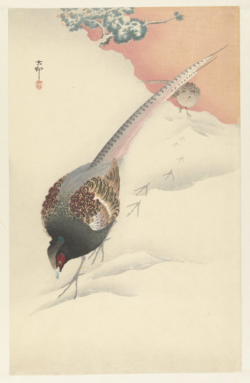Pair of Pheasants in the Snow by Ohara Koson
