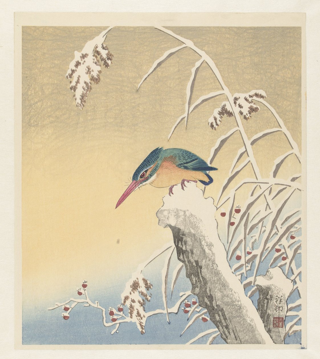Kingfisher in the Snow by Ohara Koson