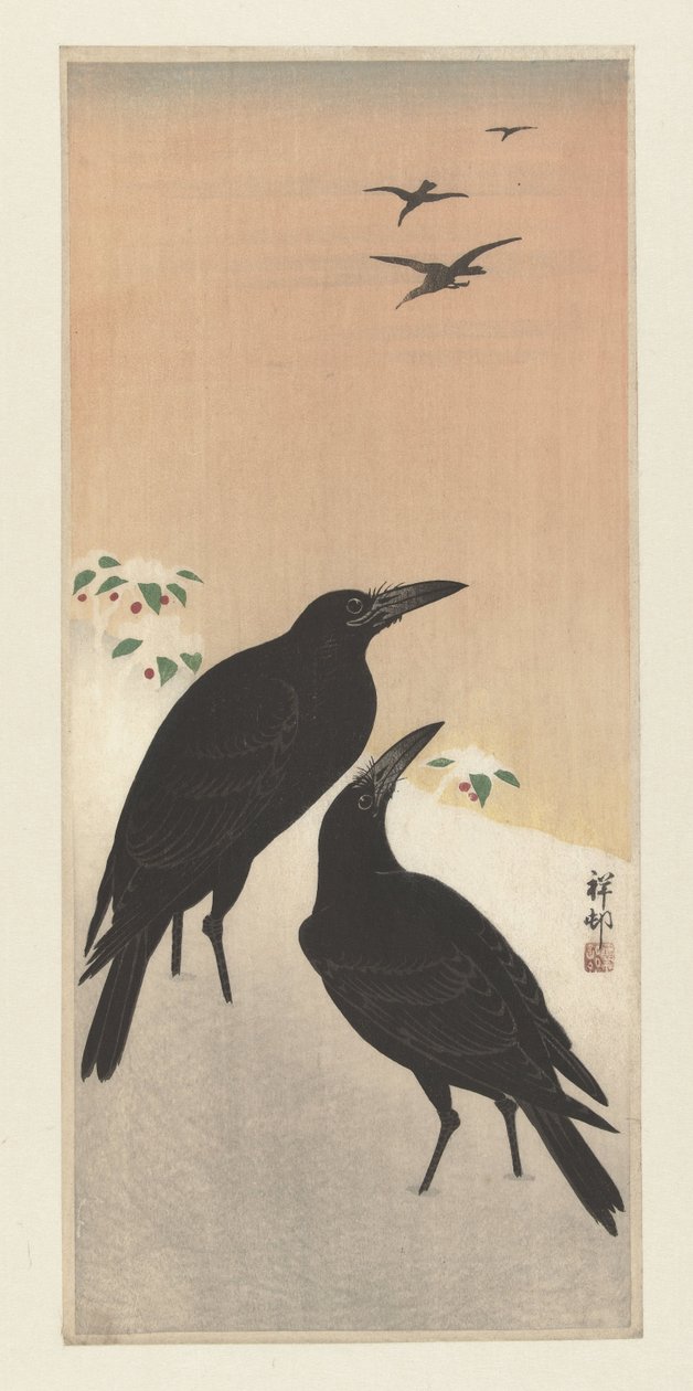 Crows in Snow by Ohara Koson