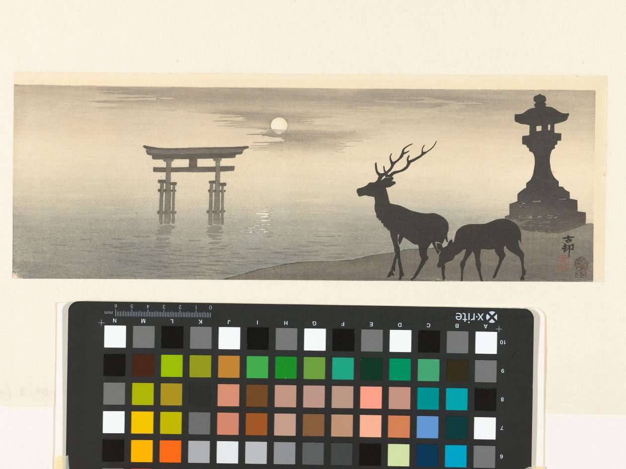 Landscape with Torii and Deer by Ohara Koson