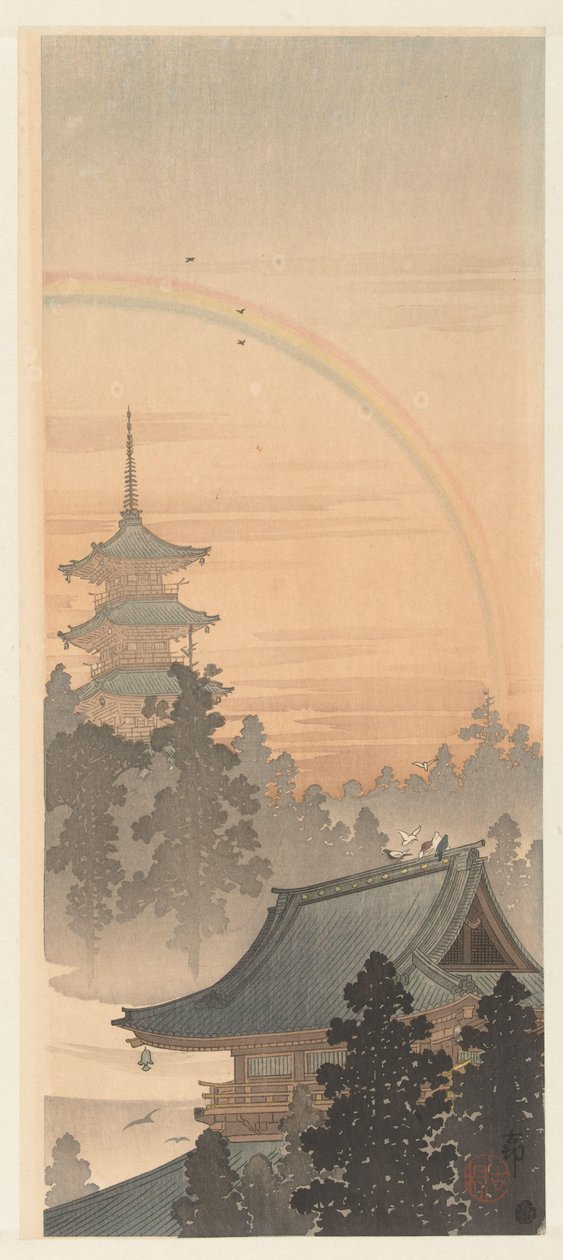 Pagoda and Rainbow by Ohara Koson