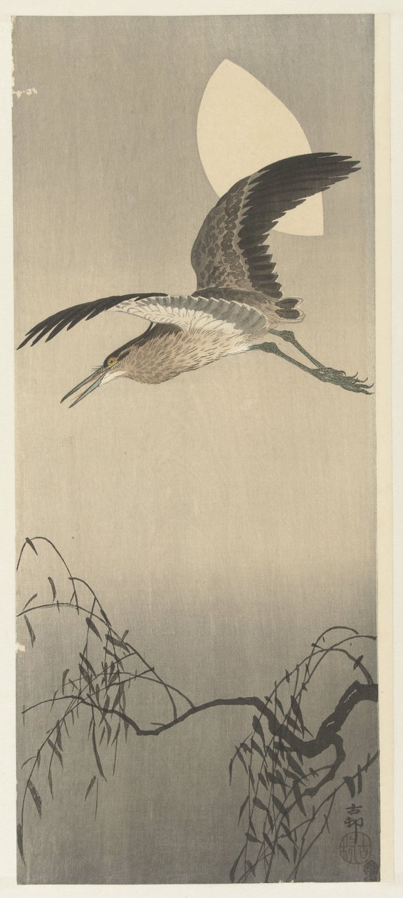 Heron and Moon by Ohara Koson