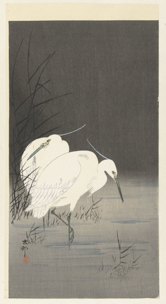 Two Egrets in the Reed by Ohara Koson