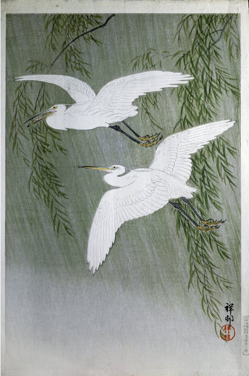 Two Herons Flying Free by Ohara Koson
