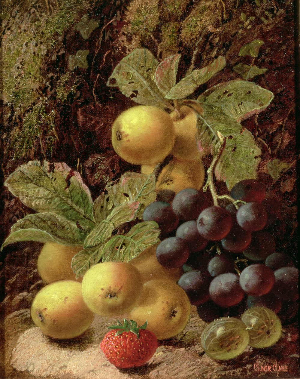 Still Life with Apples, Grapes, Strawberry and Gooseberry by Oliver Clare
