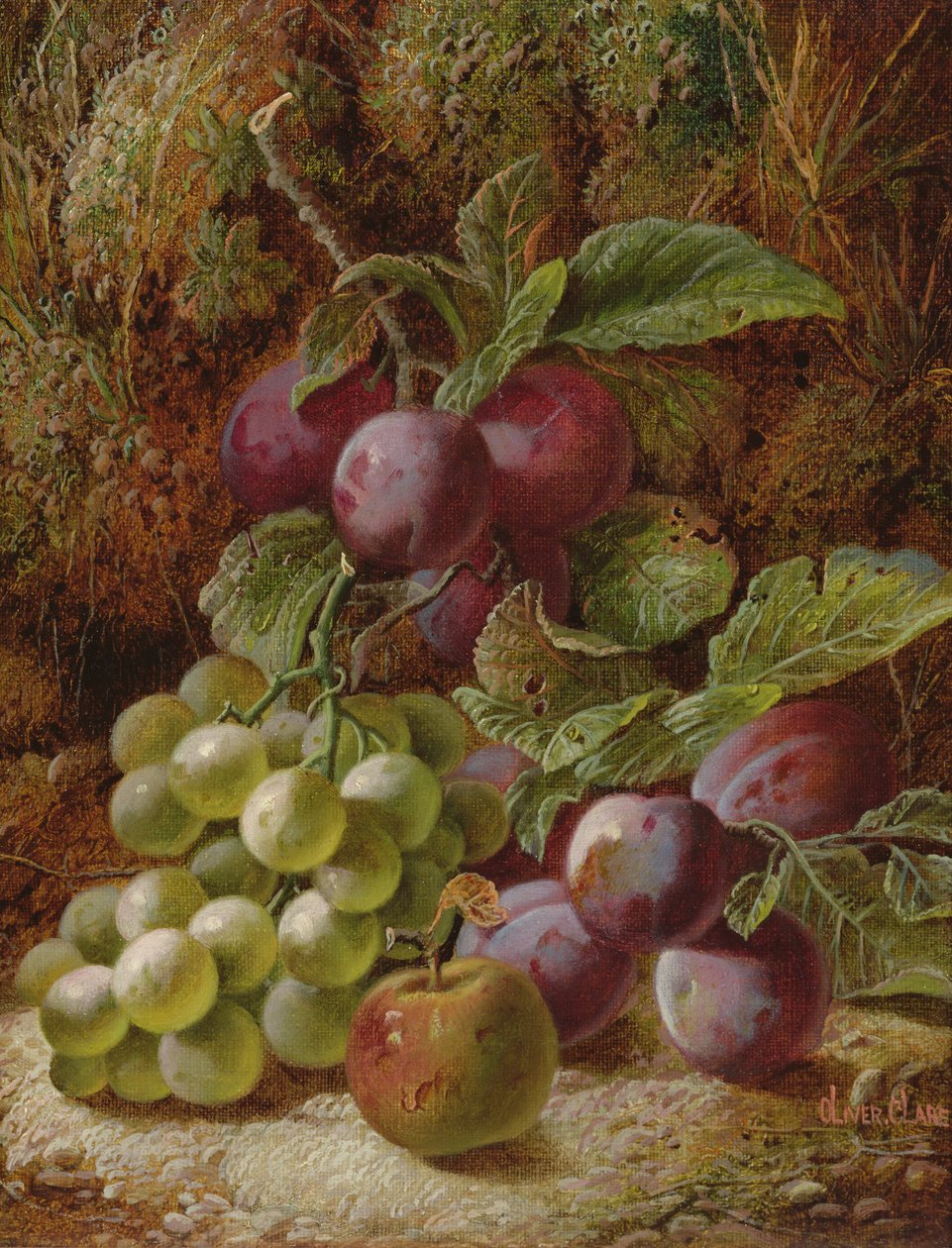 Still Life with Plums and Grapes by Oliver Clare