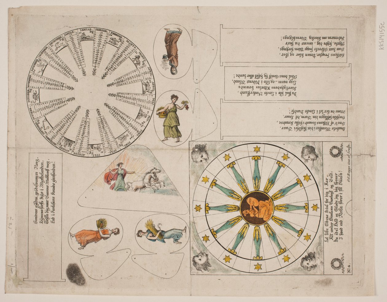 Illustration Board with Almanac Circle and Five Verses by Oluf Olufsen Bagge