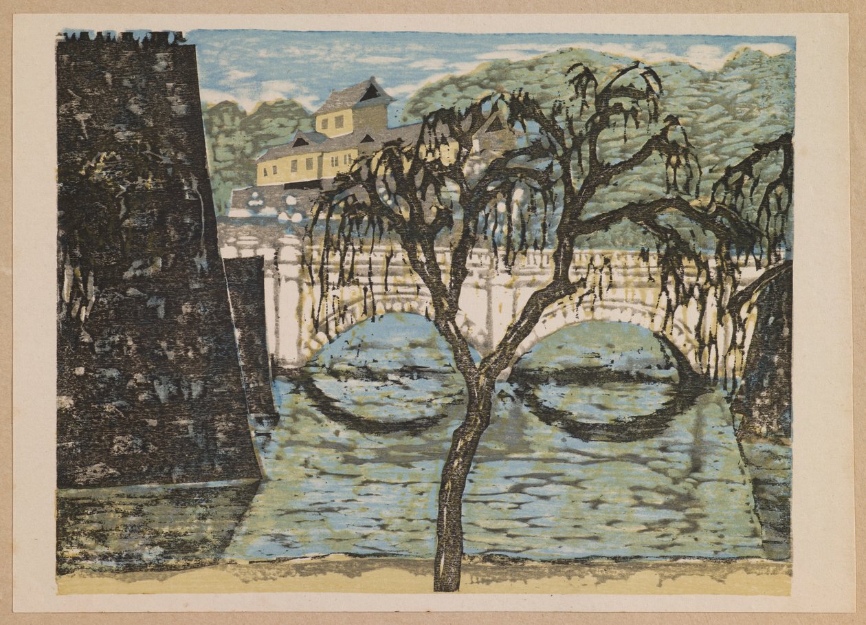 Nijūbashi, from the series “Recollections of Tokyo” by Onchi Kôshirô