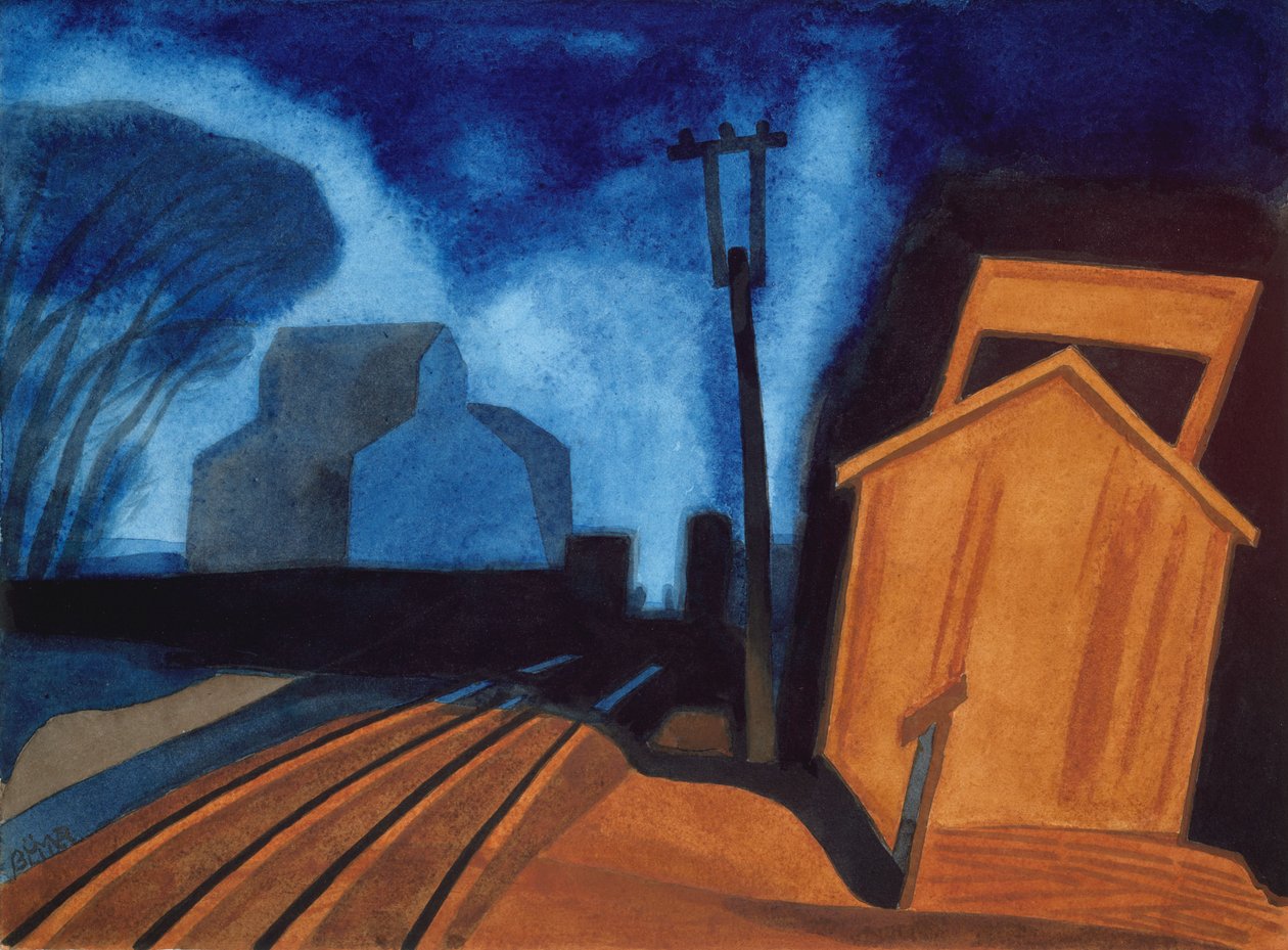 Flag Station, Elizabeth, New Jersey, 1925 by Oscar Florianus Bluemner