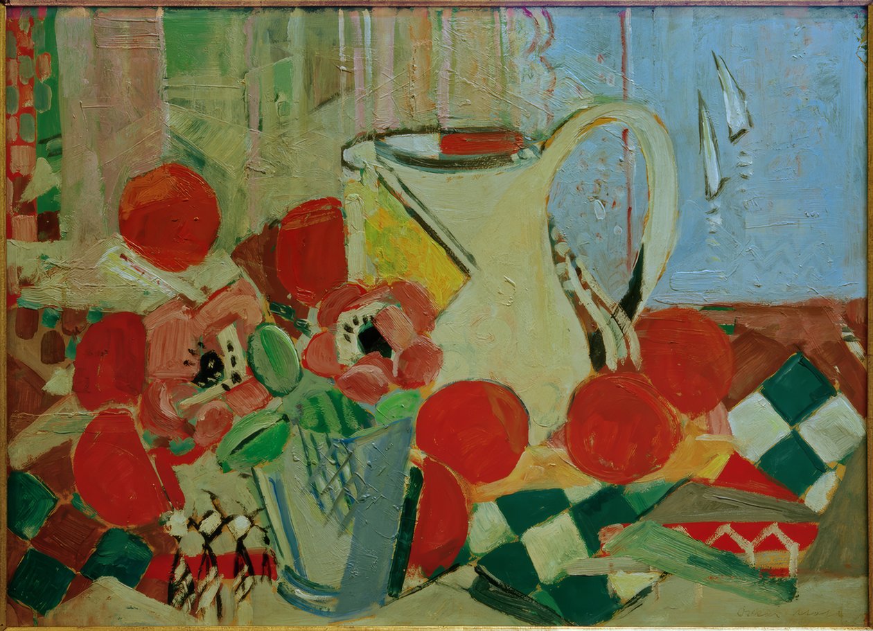 Still Life with White Jug and Tile Pattern by Oskar Moll