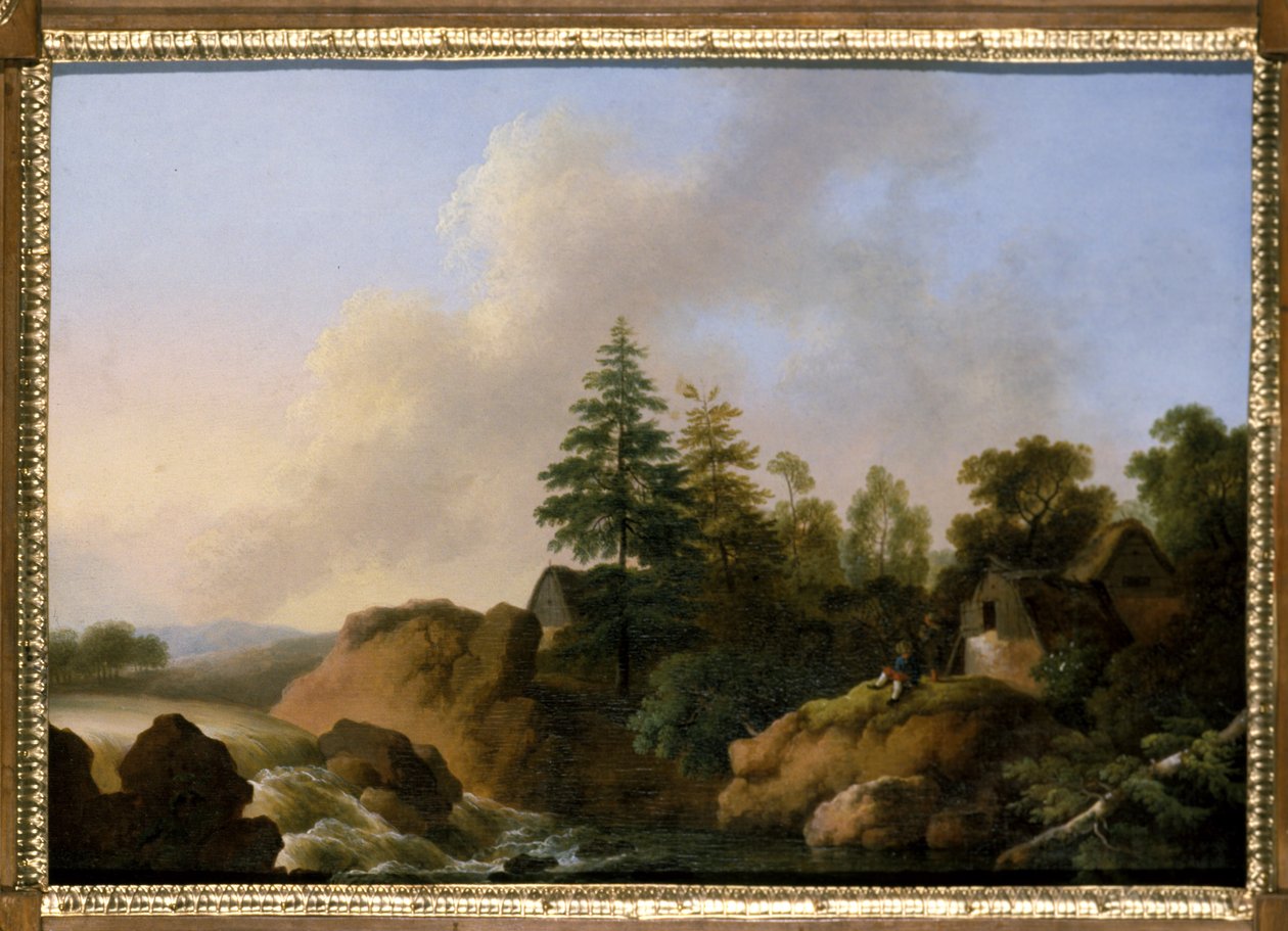 Mountainous Landscape with Waterfall by Otto Wagner