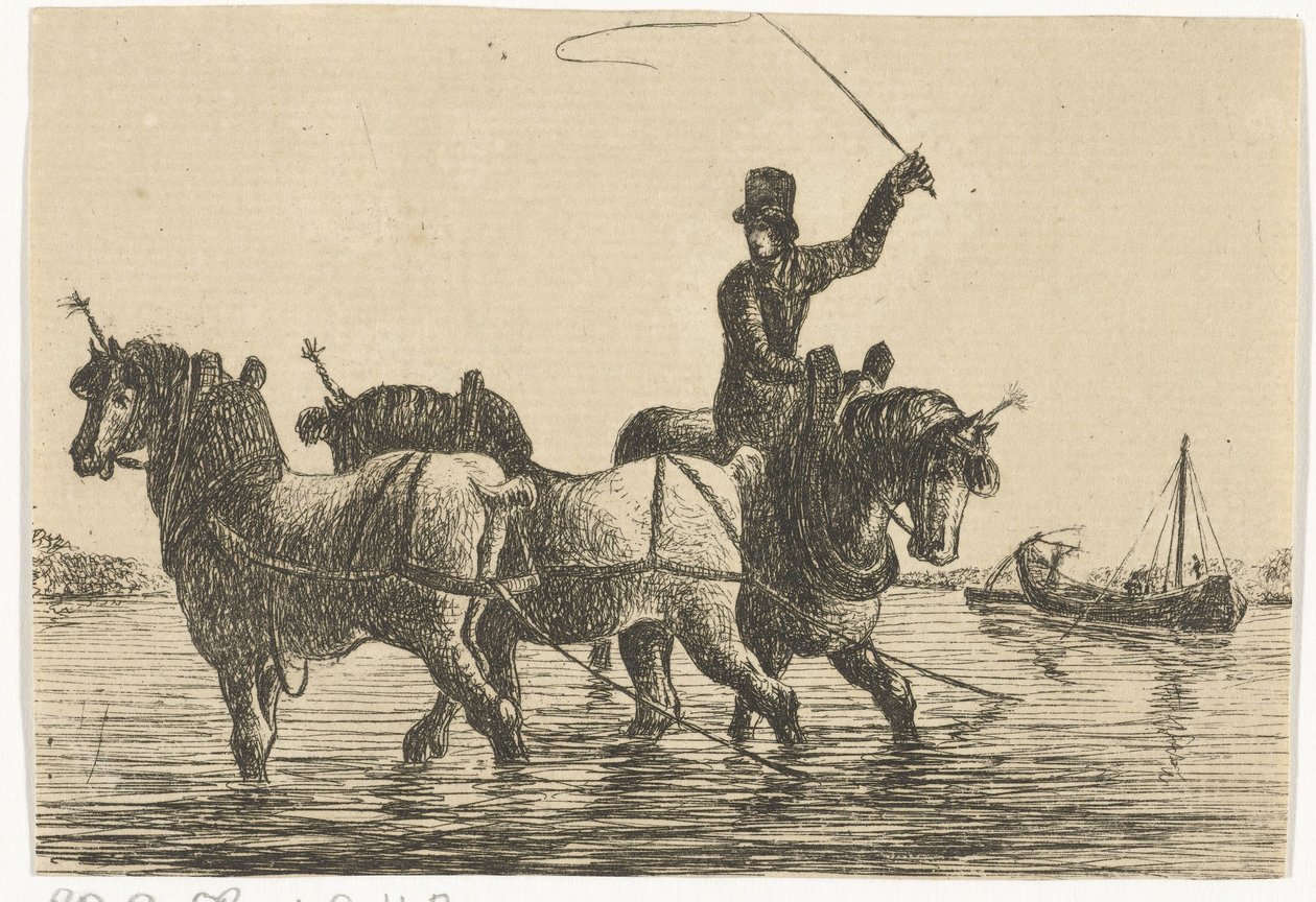 Three Draft Horses in the Water by Otto Baron Howen