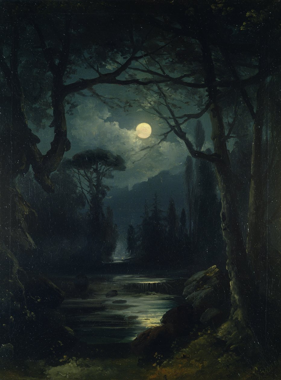 A Moonlit Woodland Scene by Ottoman School