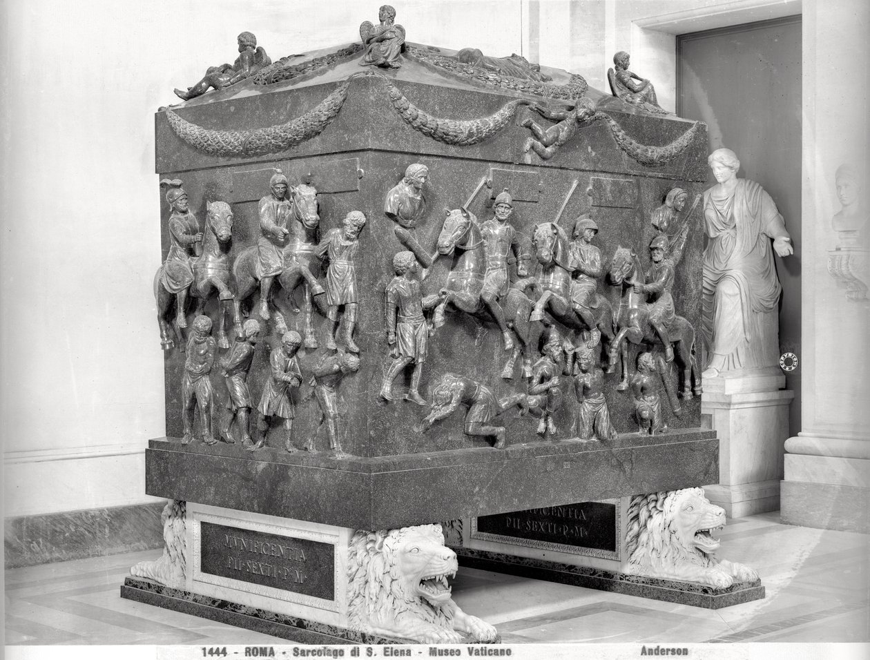 Sarcophagus of St. Helena depicting Roman cavaliers and Barbarian prisoners by Paleo Christian