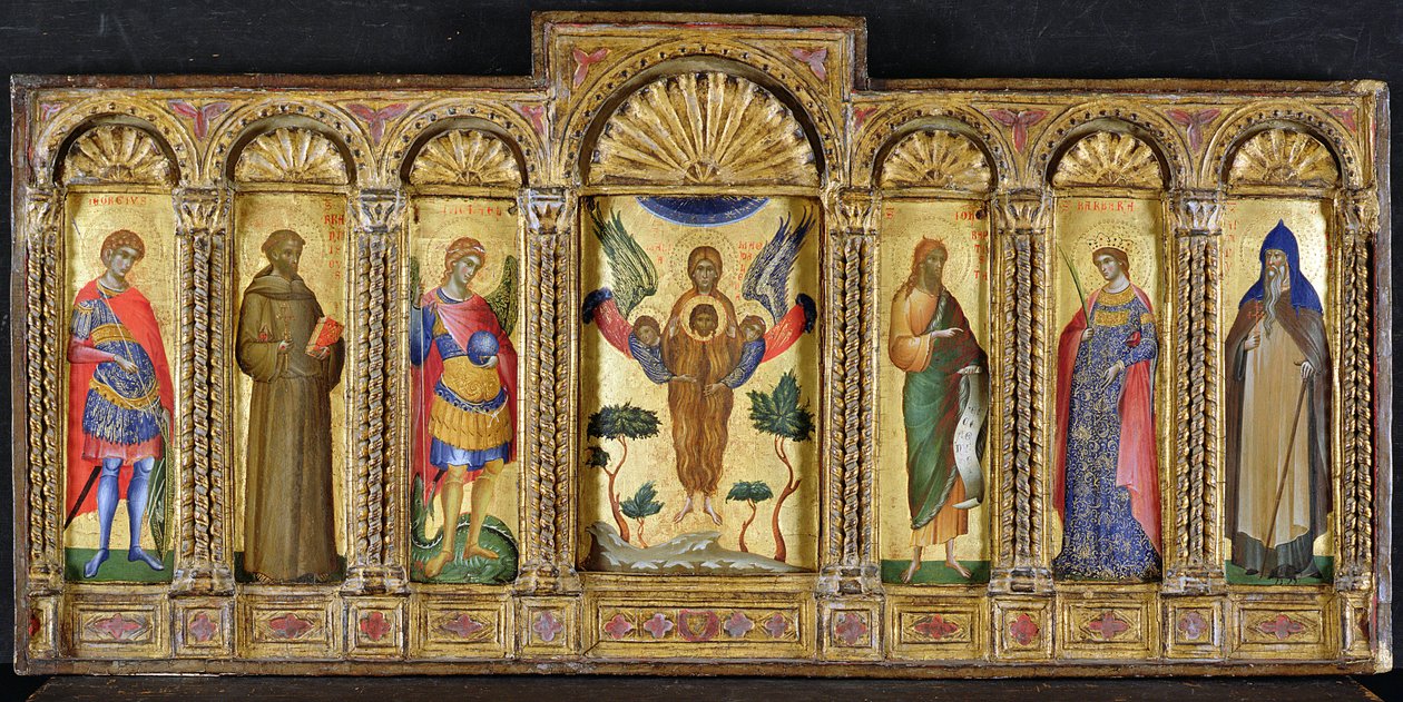 Triptych with Mary Magdalen holding the head of Christ, flanked by saints by Paolo Veneziano