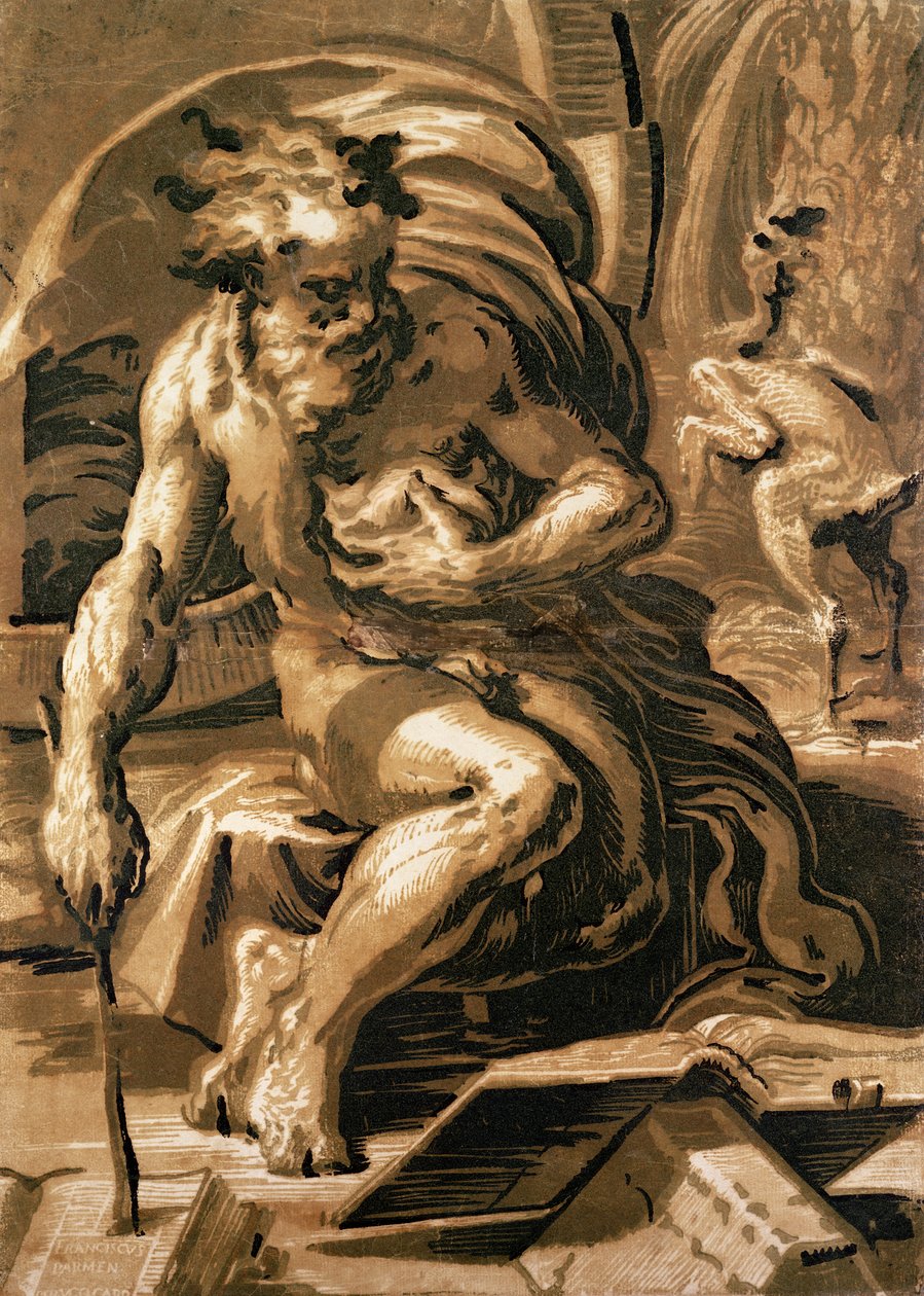Diogenes, engraved by Ugo da Carpi (chiaroscuro woodcut) by Parmigianino