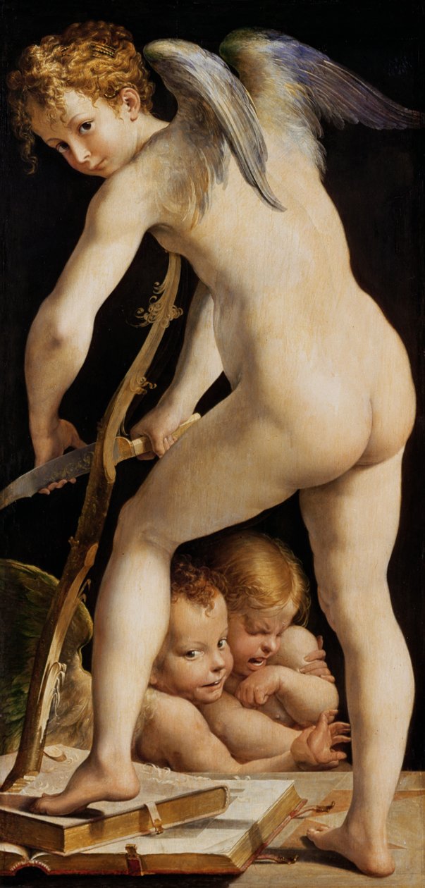 Cupid Carving a Bow by Parmigianino