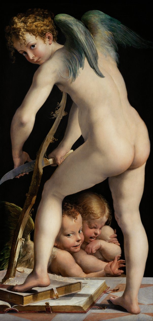 Bow-carving Amor by Parmigianino