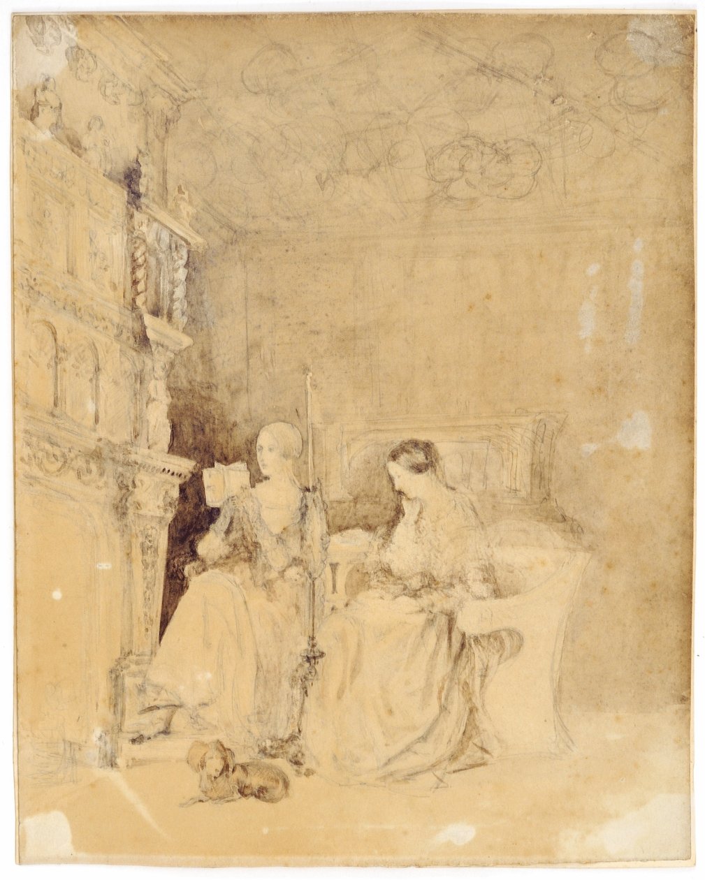 Marianne Nicholson reading to Florence Nightingale in the drawing room at Embley by Parthenope Nightingale