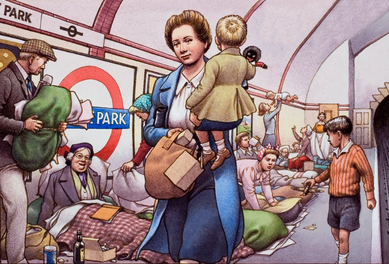 The Underground During the Blitz by Pat (1907 95) Nicolle