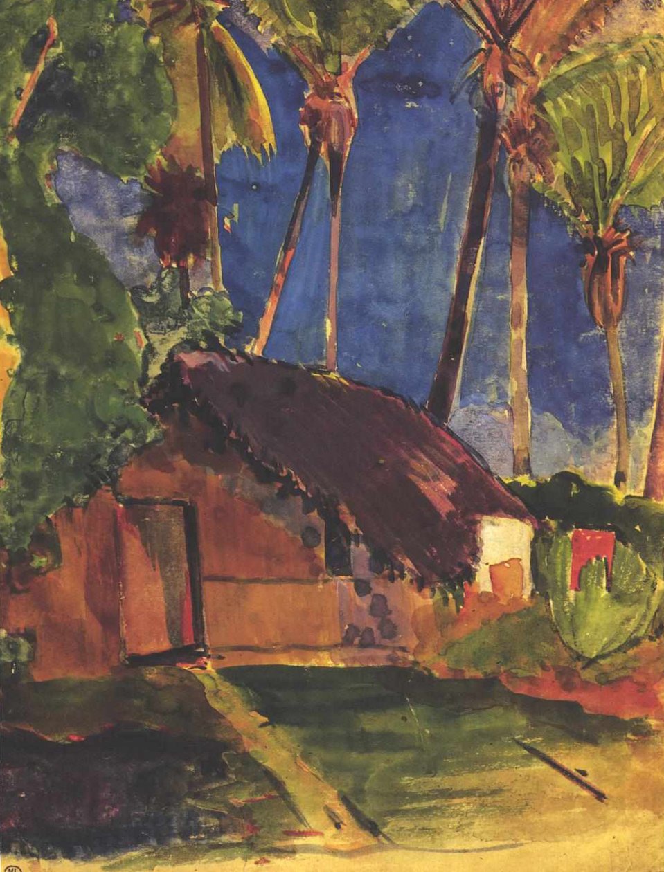 Straw Hut under Palms by Paul Gauguin