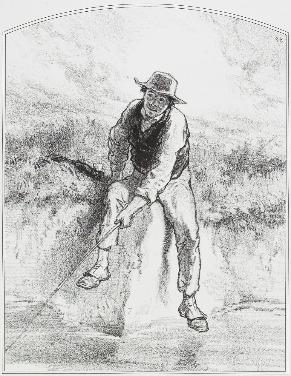 Fishing (Plate 7 from Les Toquades) by Paul Gavarni