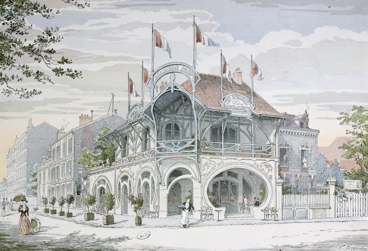 Cafe in the Art Nouveau Style by G. Guyon at Saint Maurice near Paris, illustration from 