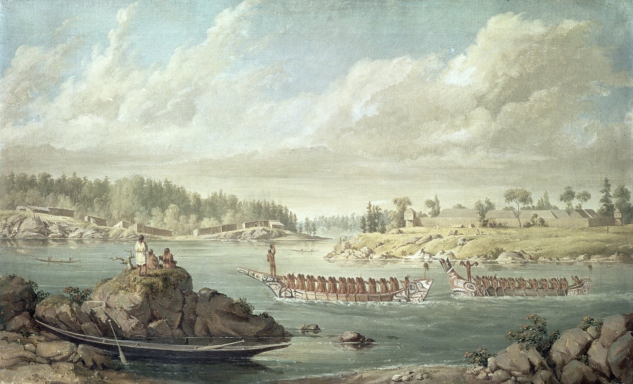 Makah returning in their war canoes by Paul Kane