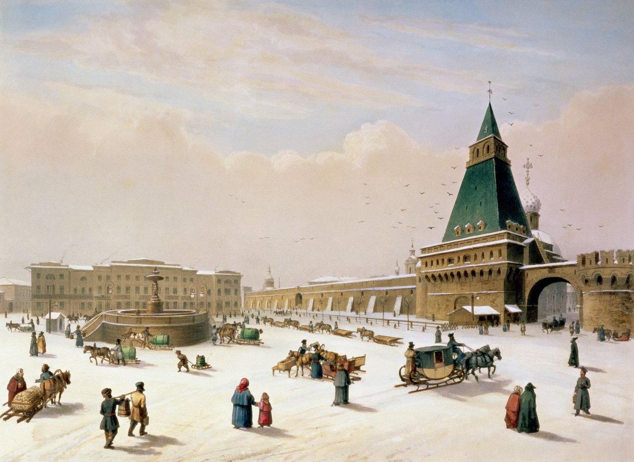 Loubyanska Square in Moscow, printed by Louis-Pierre-Alphonse Bichebois by Paul Marie Roussel