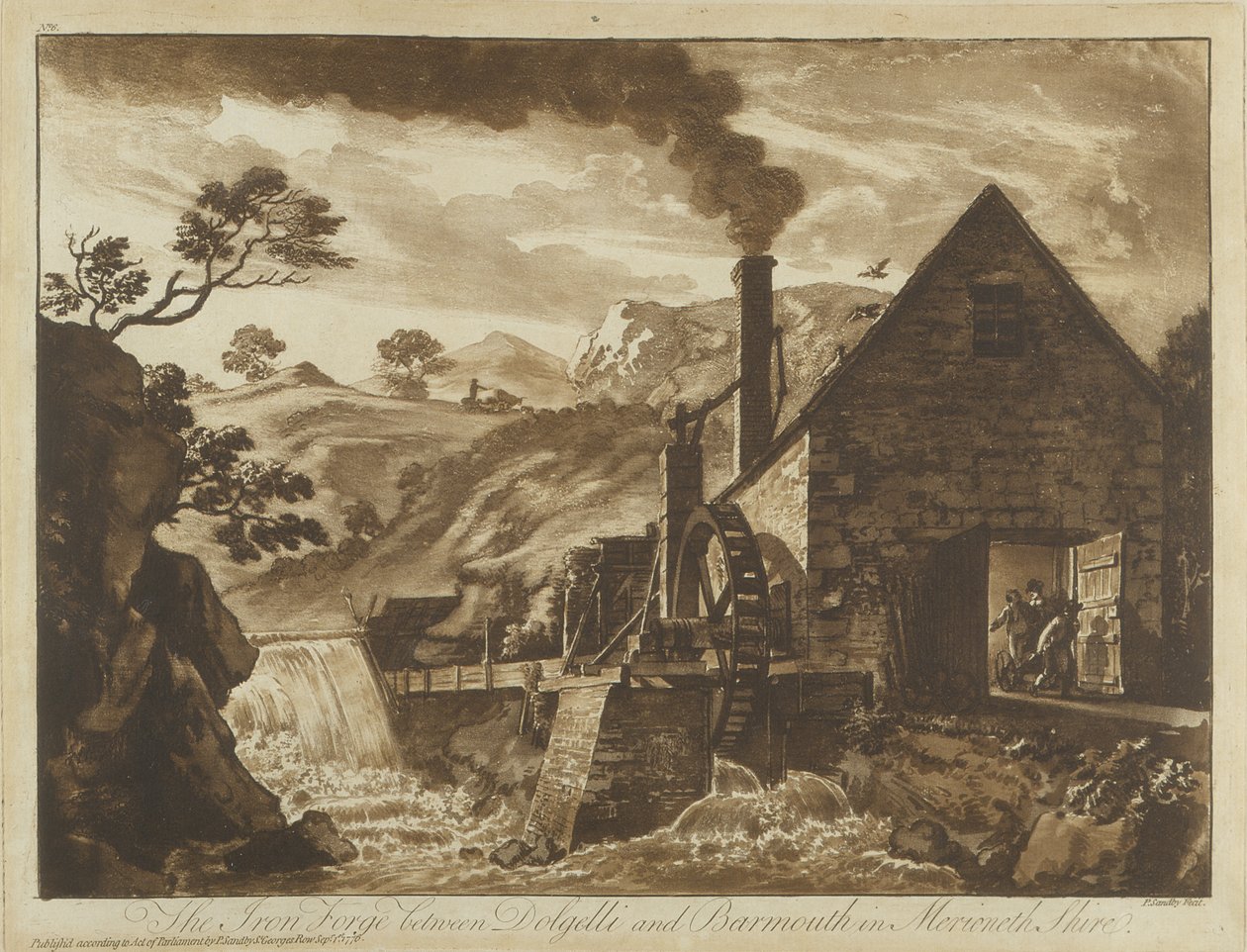 The Iron Forge near Dolgelli and Barmouth in Merionethshire, from Twelve Views in Wales, 1776 by Paul Sandby