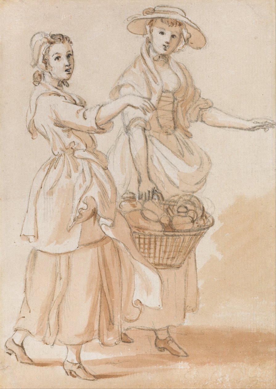 Two Girls Carrying a Basket by Paul Sandby