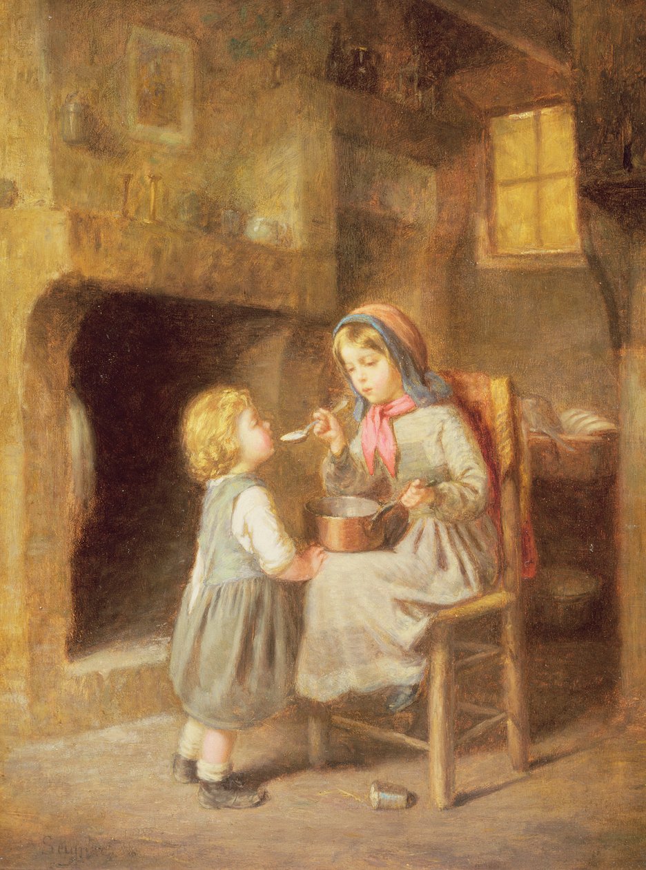 Young Girl Feeding a Toddler by Paul Seignac