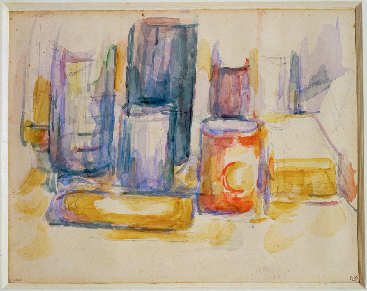 A Kitchen Table, Pots and Bottles by Paul Cézanne