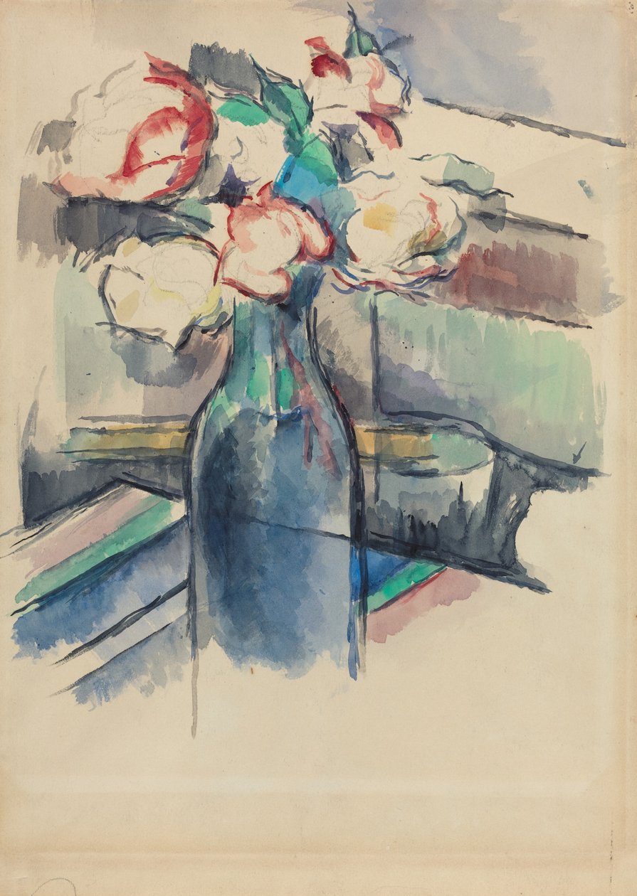 Roses in a Bottle [recto] by Paul Cézanne