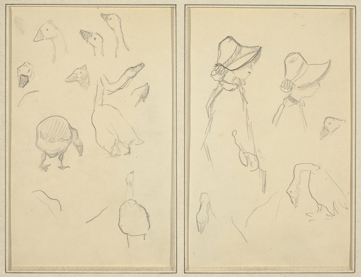 Geese; Girls in Bonnets, Geese [recto] by Paul Gauguin