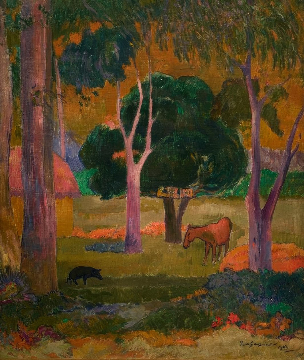 Landscape with Pig and Horse by Paul Gauguin