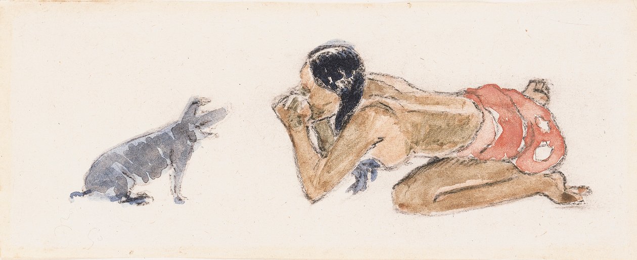 Tahitian Woman with Pig by Paul Gauguin