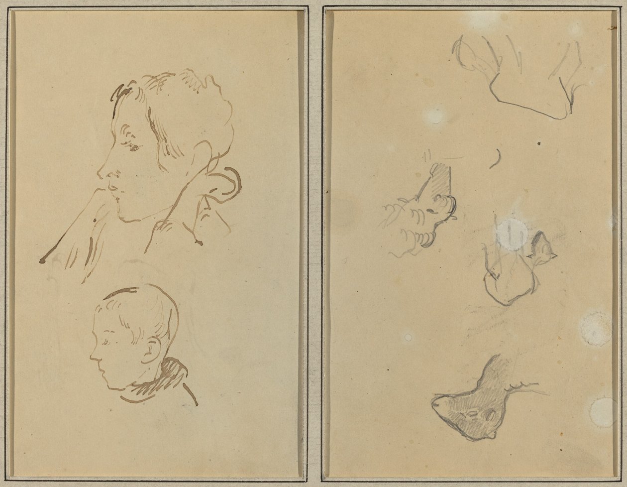 Two Heads; Studies of Sheep by Paul Gauguin
