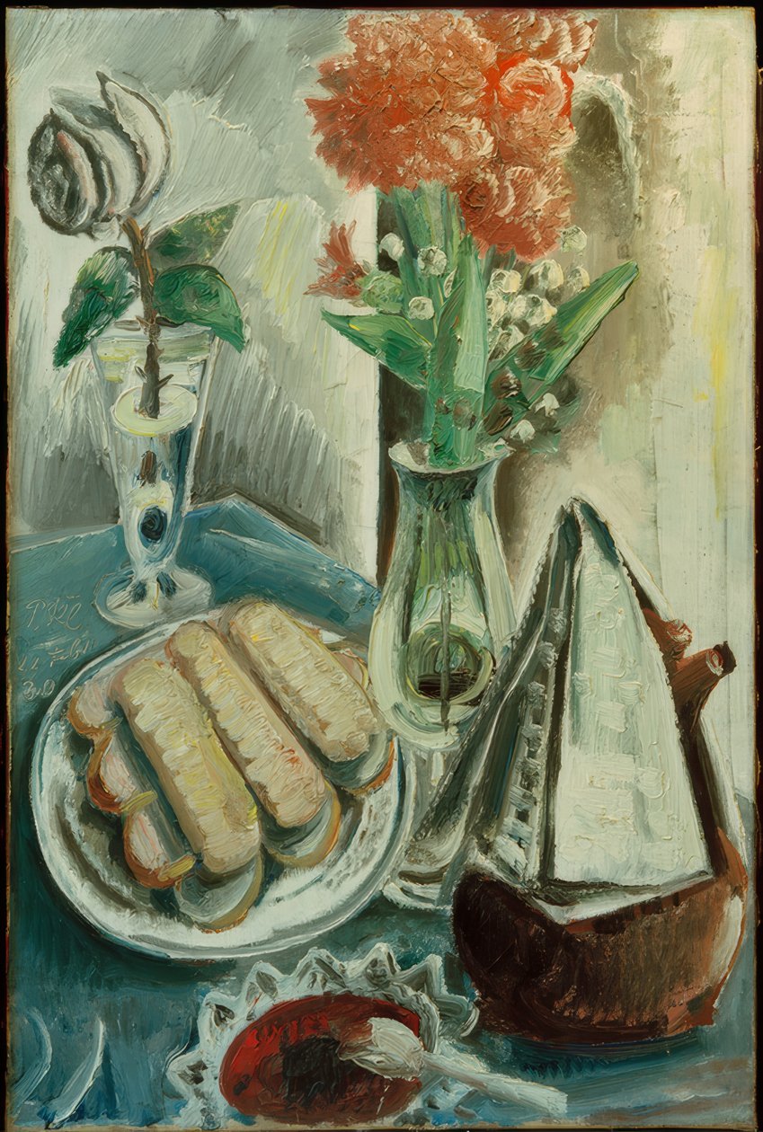 Still Life with Coffee Pot, Flowers, and Pastries by Paul Kleinschmidt