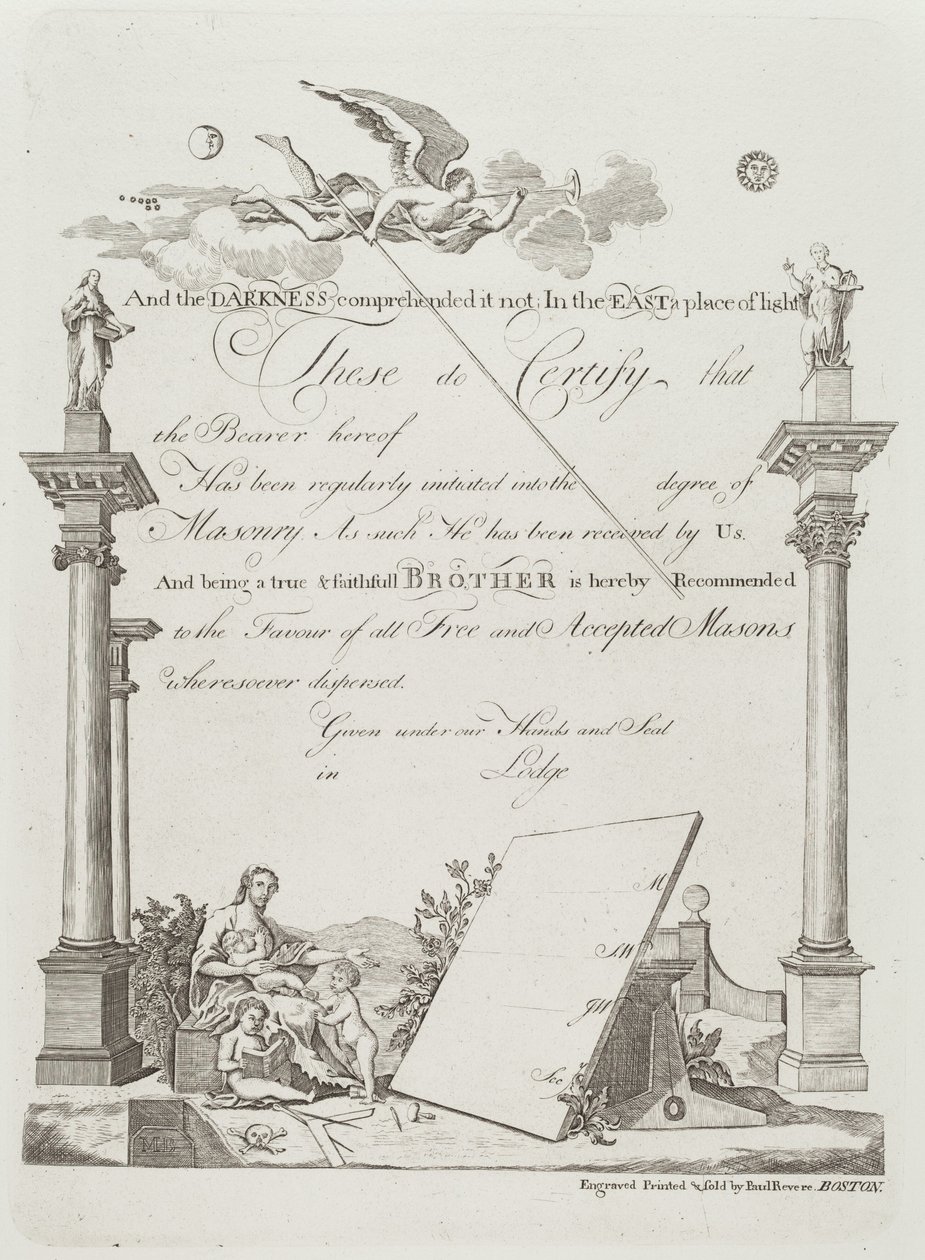 Masonic Certificate by Paul Revere